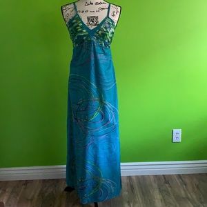 Blue and green spiral maxi dress